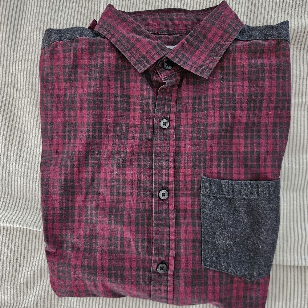 Men's Red and Gray Plaid Shirt